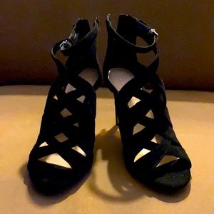 Lord & Taylor Black Suede Strappy Stilettos